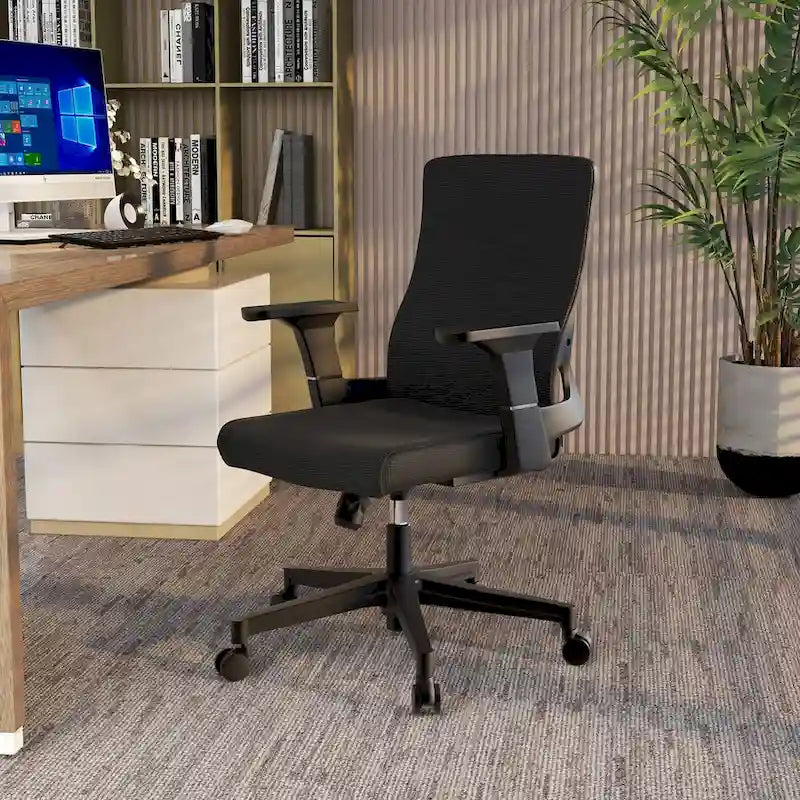 Adjustable Mid-Back Office Chair with 360° Swivel, Tilt & Lumbar Support