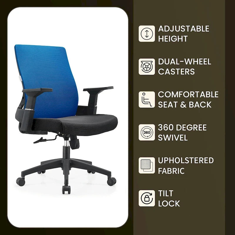 Adjustable Mid-Back Office Chair with 360° Swivel, Tilt & Lumbar Support