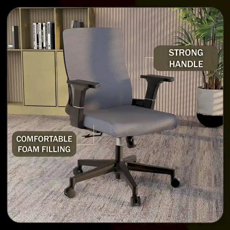 Adjustable Mid-Back Office Chair with 360° Swivel, Tilt & Lumbar Support