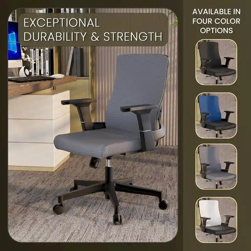 Adjustable Mid-Back Office Chair with 360° Swivel, Tilt & Lumbar Support