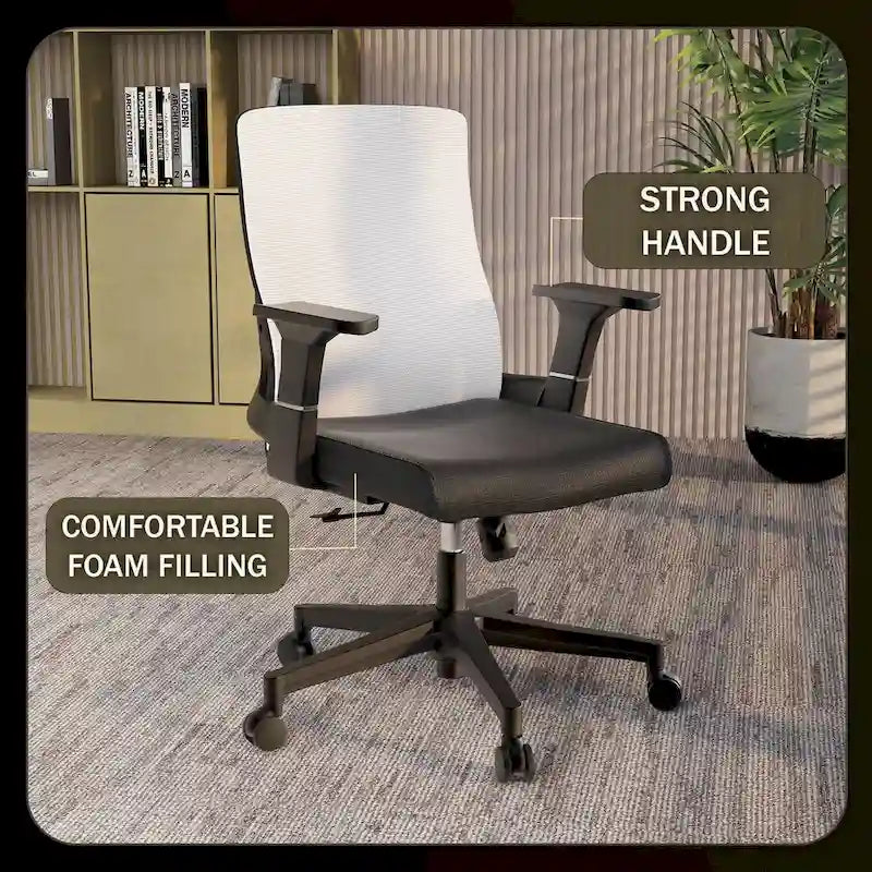 Adjustable Mid-Back Office Chair with 360° Swivel, Tilt & Lumbar Support