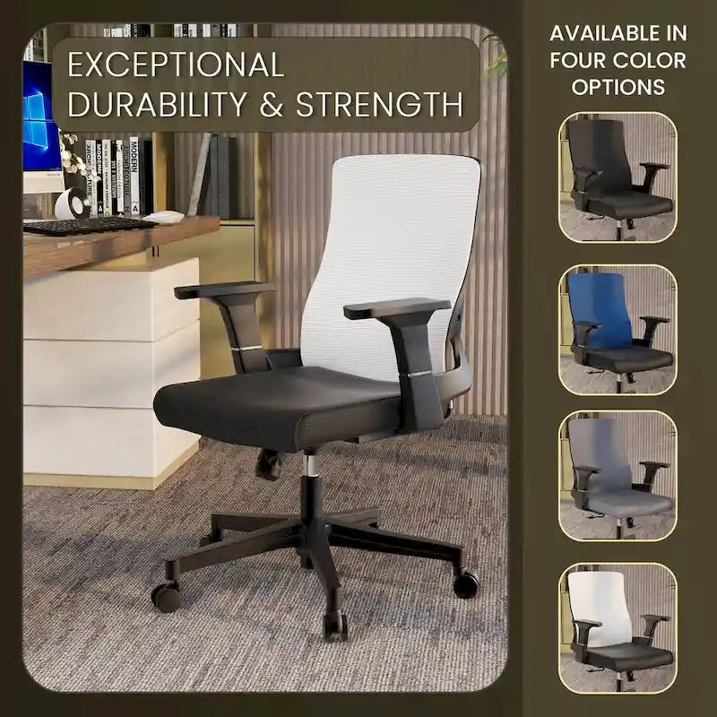 Adjustable Mid-Back Office Chair with 360° Swivel, Tilt & Lumbar Support