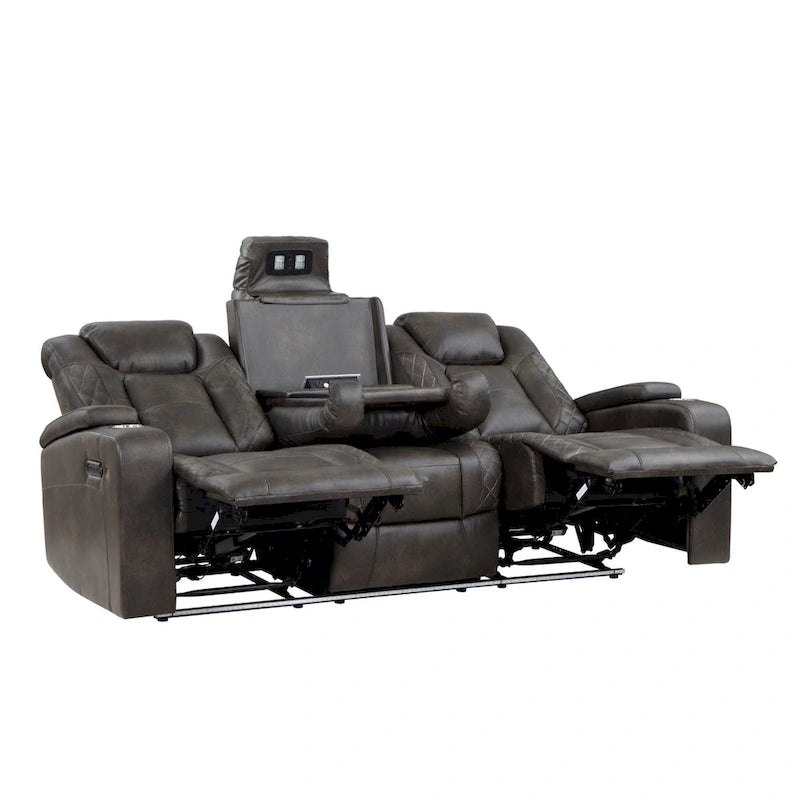 83" elektrisches Doppelliegesofa – Kunstleder mit USB-Anschlüssen, ausklappbarem Tisch und LED-Beleuchtung
