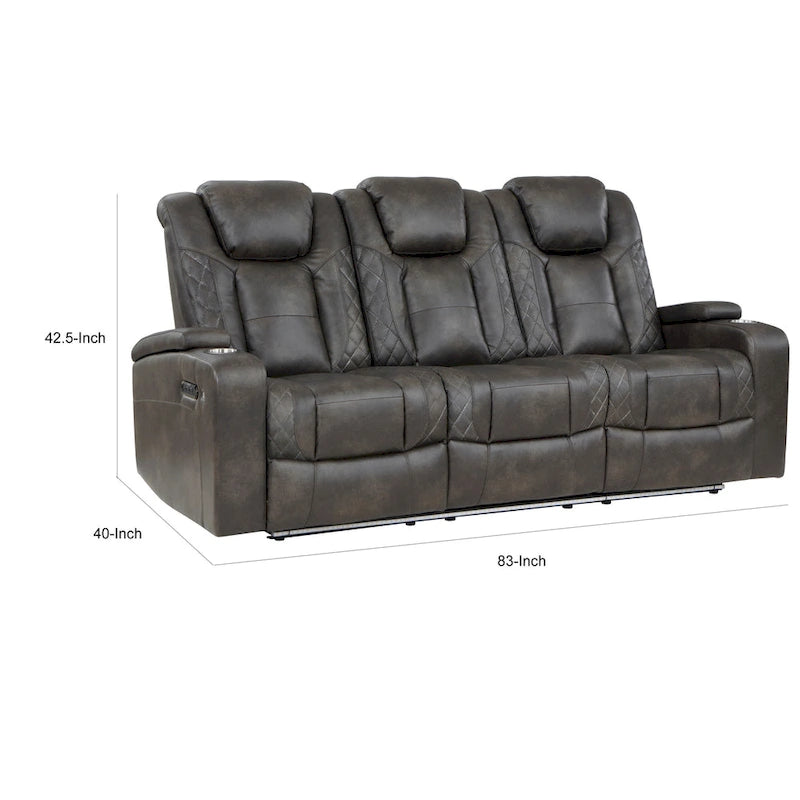 83" elektrisches Doppelliegesofa – Kunstleder mit USB-Anschlüssen, ausklappbarem Tisch und LED-Beleuchtung