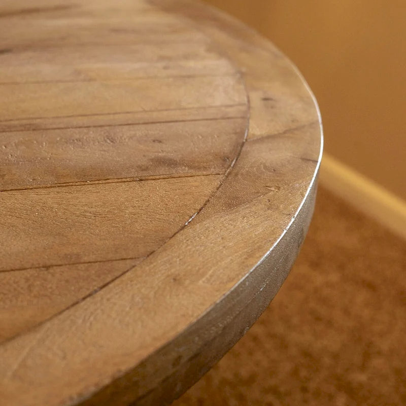 54-Inch Round Solid Mango Wood Dining Table with Reinforced Steel Bracket, Natural Finish