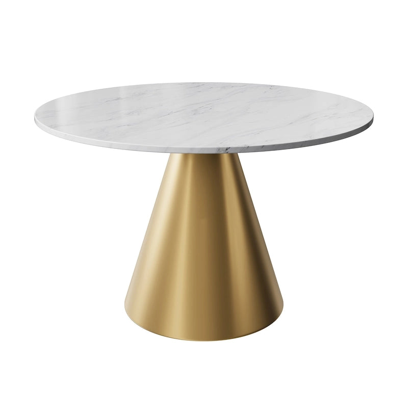 48-Inch Round Marble Dining Table with Conical Base, Seats 4-6, Modern Style