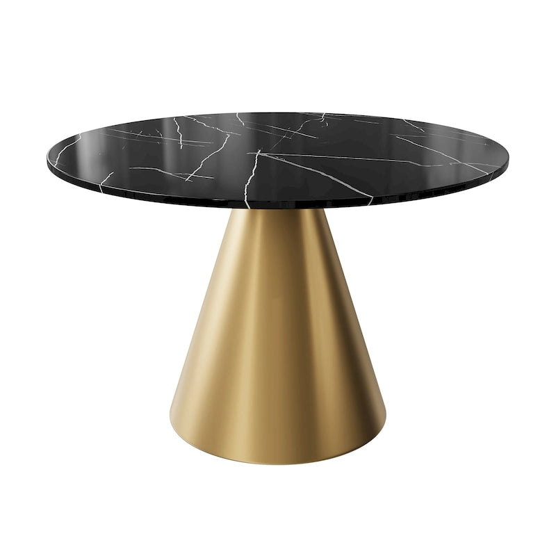 48-Inch Round Marble Dining Table with Conical Base, Seats 4-6, Modern Style
