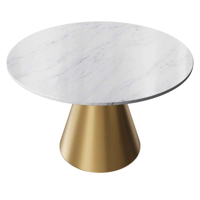 48-Inch Round Marble Dining Table with Conical Base, Seats 4-6, Modern Style