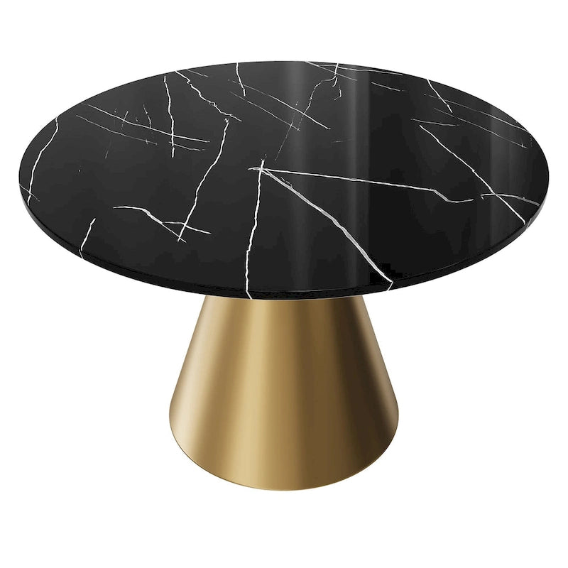 48-Inch Round Marble Dining Table with Conical Base, Seats 4-6, Modern Style