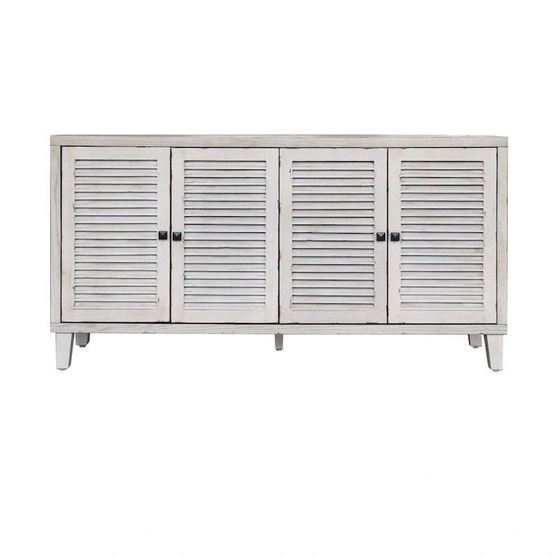 4 Shutter Door Sideboard Buffet Cabinet – Whitewash Finish