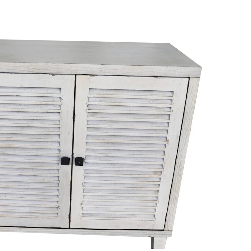 4 Shutter Door Sideboard Buffet Cabinet – Whitewash Finish