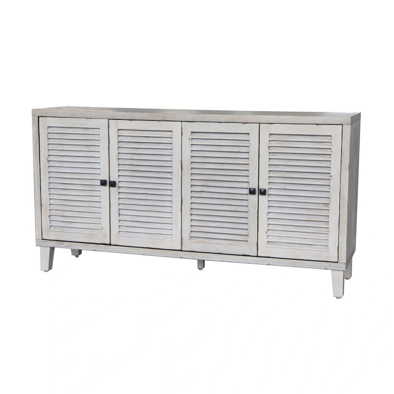 4 Shutter Door Sideboard Buffet Cabinet – Whitewash Finish